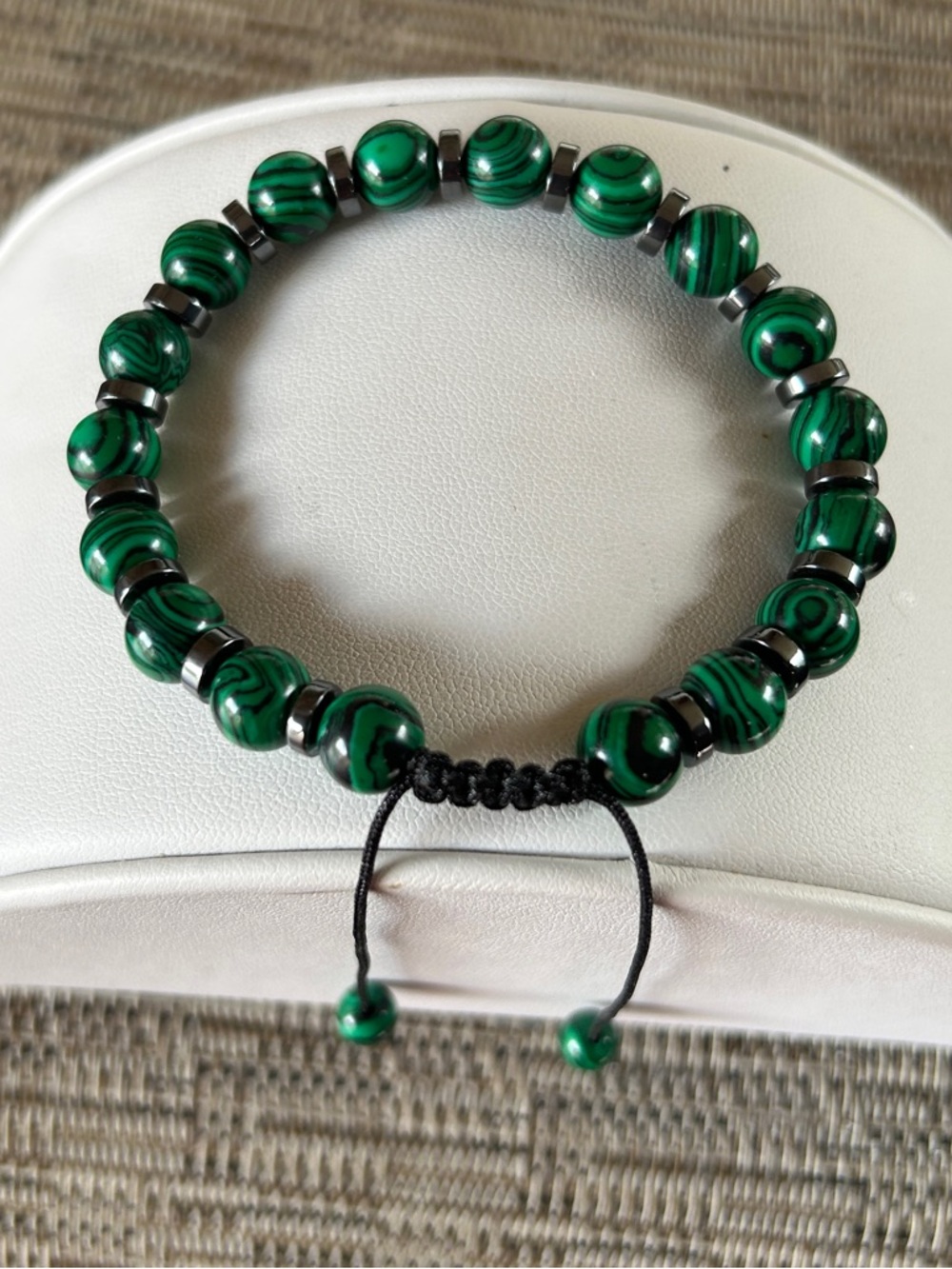 Green Striped Bead Adjustable Bracelet